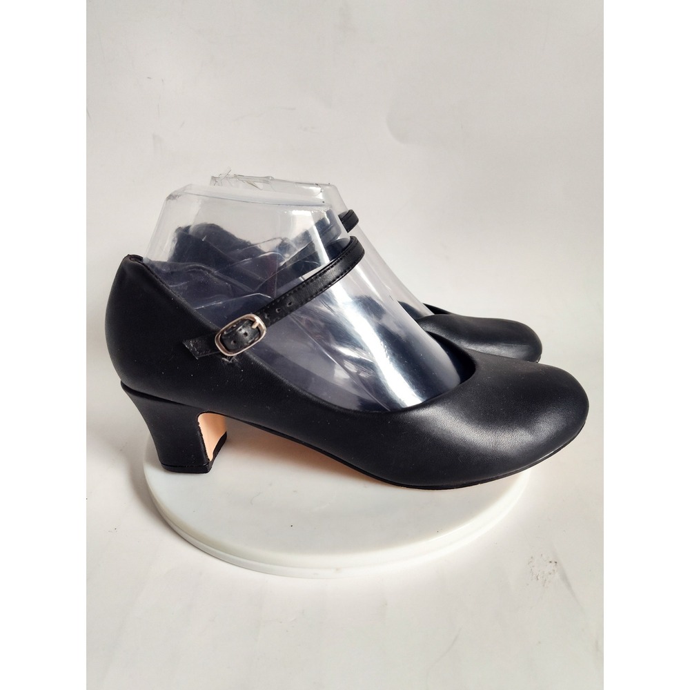 Mary Jane Dance Shoes 7.5 Leather Black Low Block Heel Salsa Theater Vintage